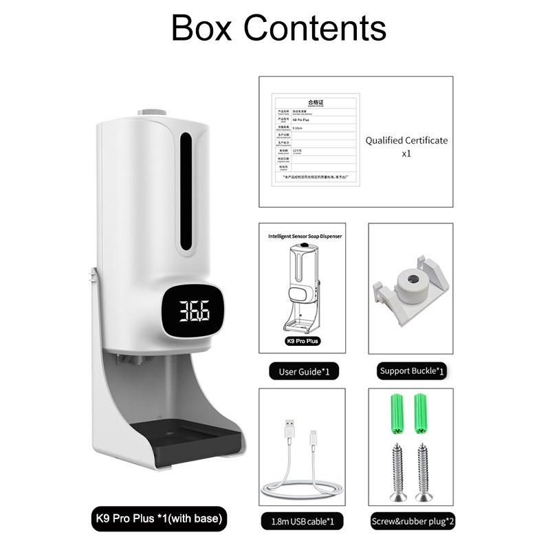 K9 PRO Plus 1200ml Wall-Mounted Soap Dispenser with Thermometer, with Alarm, Suitable for Use in Offices, Hospital