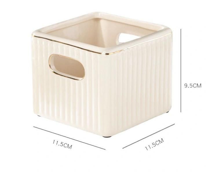 Ceramic Hand Decoration Box High Quality Storage Box Bronzing Ceramics Hotel Special Tissue Box
