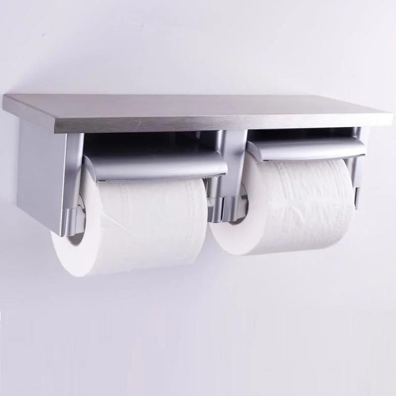 Bathroom Kitchen Storage Stainless Steel Toilet Paper Holder with Shelf