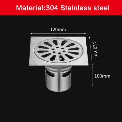 4 Inch 304 Stainless Steel Floor Drain Balcony DN75 Deodorant Floor Drain 12*12cm Deep Water Sealing Large Displacement Floor Drain