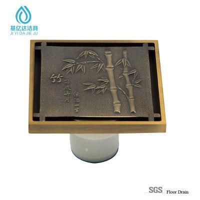 High Quality Bronze Square Bathroom Brass Floor Drain Bamboo