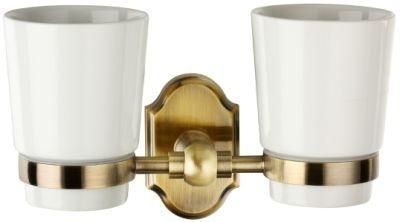 Zinc Alloy Golden Double Tooth Brush Tumbler Holder Ceramic Cup Holder Set