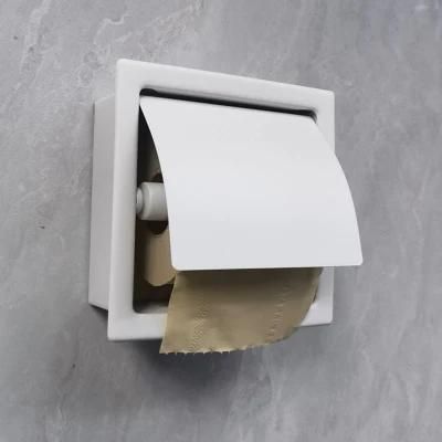 White Recessed Toilet Paper Holder SUS304 Bathroom Tissue Box