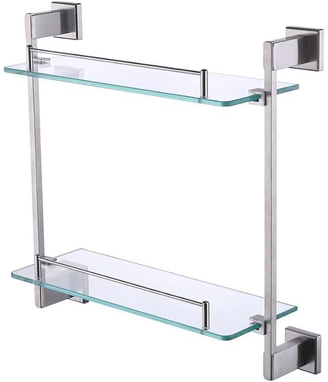 Stainless Steel Diamond-Shaped Double Layer Glass Shelf for Bathroom