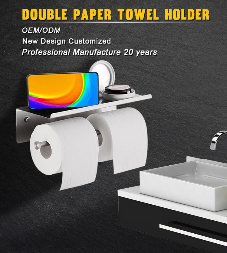 2020 New Design Double Toilet Tissue Paper Holder with Shelf