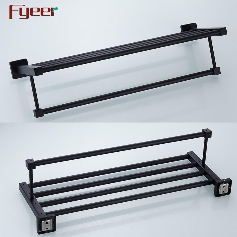 Fyeer Bathroom Accessory Aluminum Matt Black Towel Rack