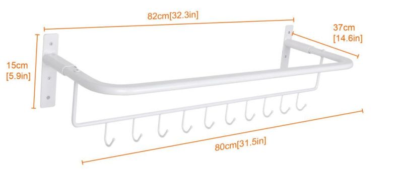 Metal White Towel Rack with 10 Hooks for Wall Mounted