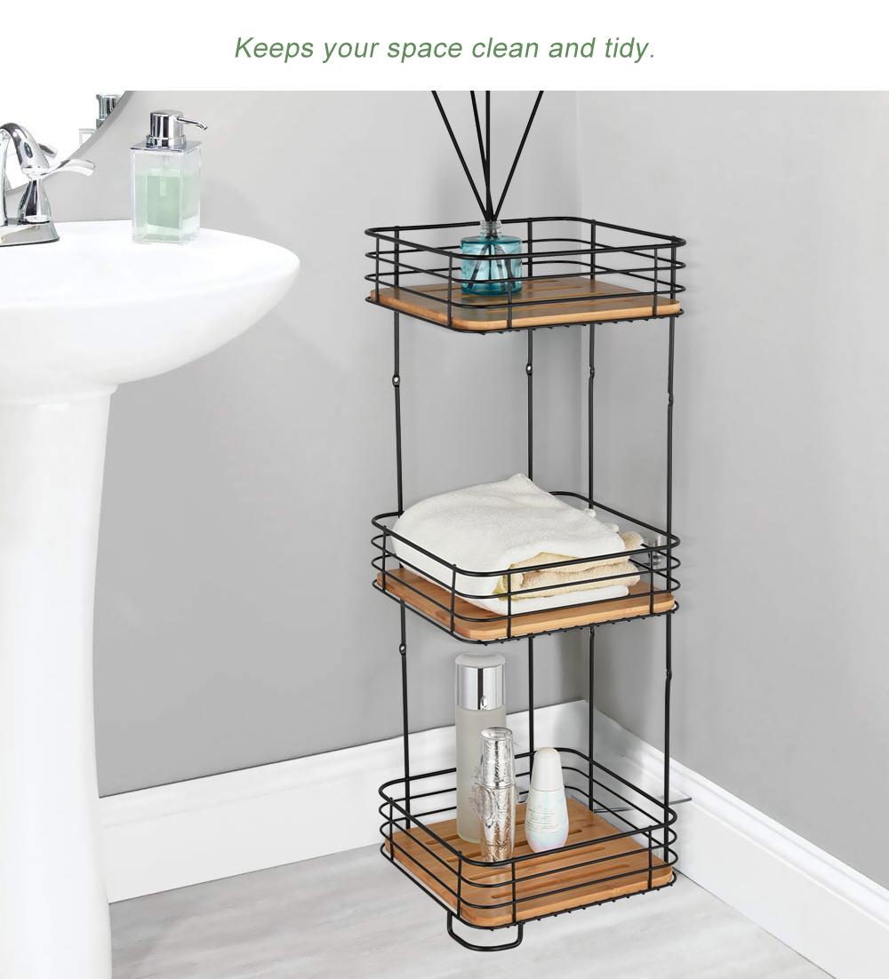 Wall Mount Bamboo Corner Shelf Bathroom 3 Tiers Shower Caddy Corner Shelf