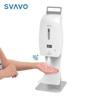 Wall Mounted Battery Operated Touchless Automatic Spray Alcohol Hand Sanitizer Dispenser with Thermometer