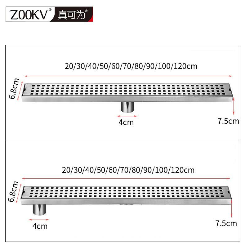 304 Stainless Steel 120cm Long Floor Drain Public Bathroom Balcony Shower Room Large Sewage Outlet Anti-Odor Floor Drain Thickened Grille Floor Drain