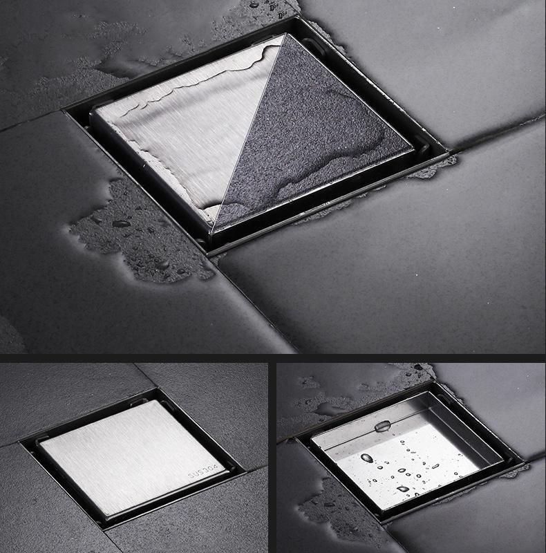 12*12cm Black Paint Hidden Deodorant Floor Drain 304 Stainless Steel Tile Insert Floor Drain