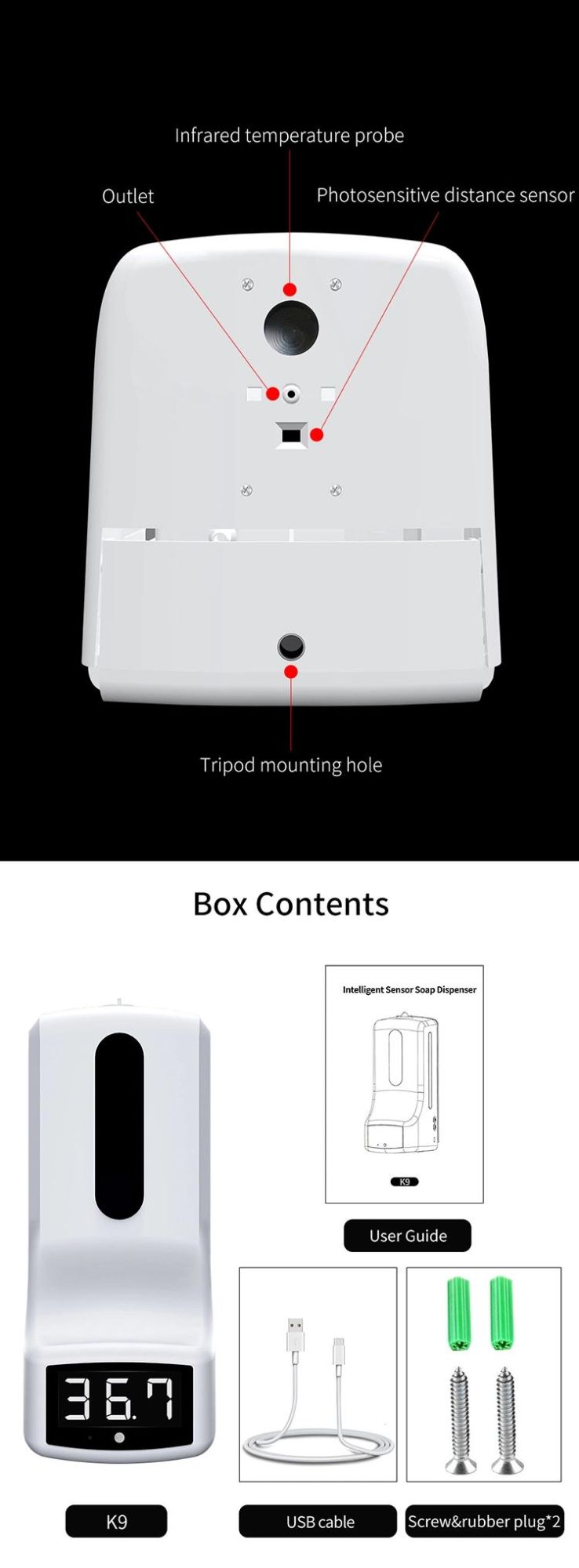 Saige 1000ml K9 Automatic Temperature Measuring Liquid Soap Dispenser