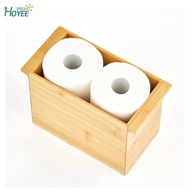 Natural Bamboo Bathroom Toliet Roll Holder Storage Organizer Basket Bin
