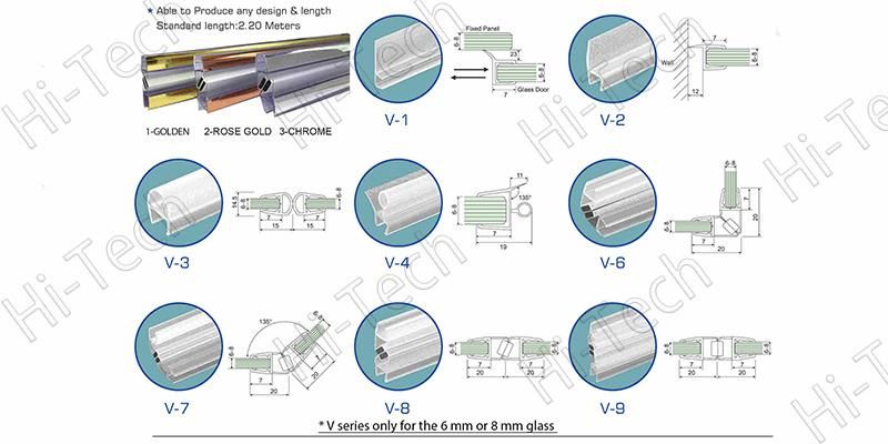 V-3 Waterproof Rubber PVC Seal Strip for Bathroom Shower Glass Door