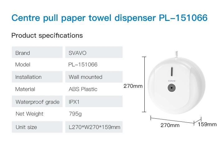 Svavo New Arrival ABS Jumbo Roll Paper Towel Dispenser Centre Pull Toilet Paper Dispenser for Shopping Mall