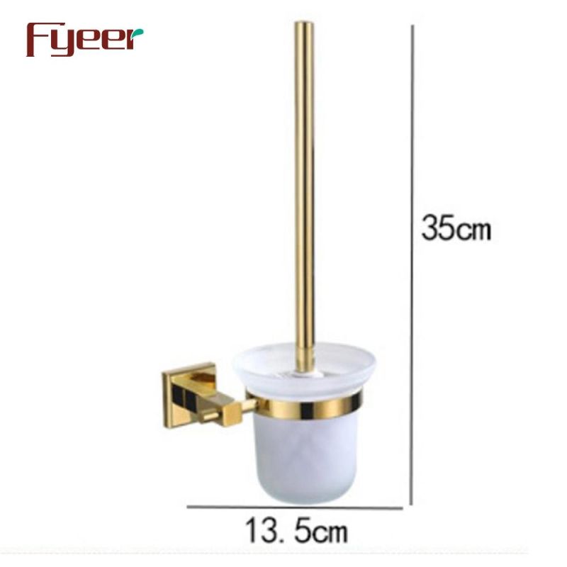 Fyeer Bathroom Accessory Golden Brass Toilet Brush Holder