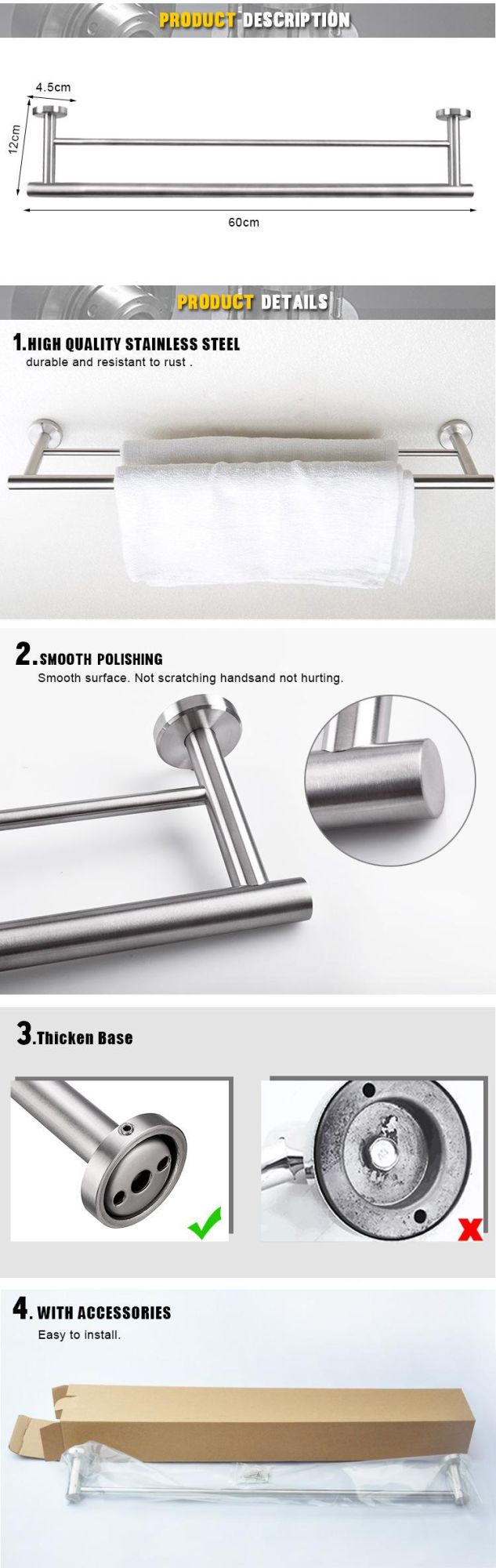 Stainless Steel 2 Tiers Foldable Bathroom Towel Rack