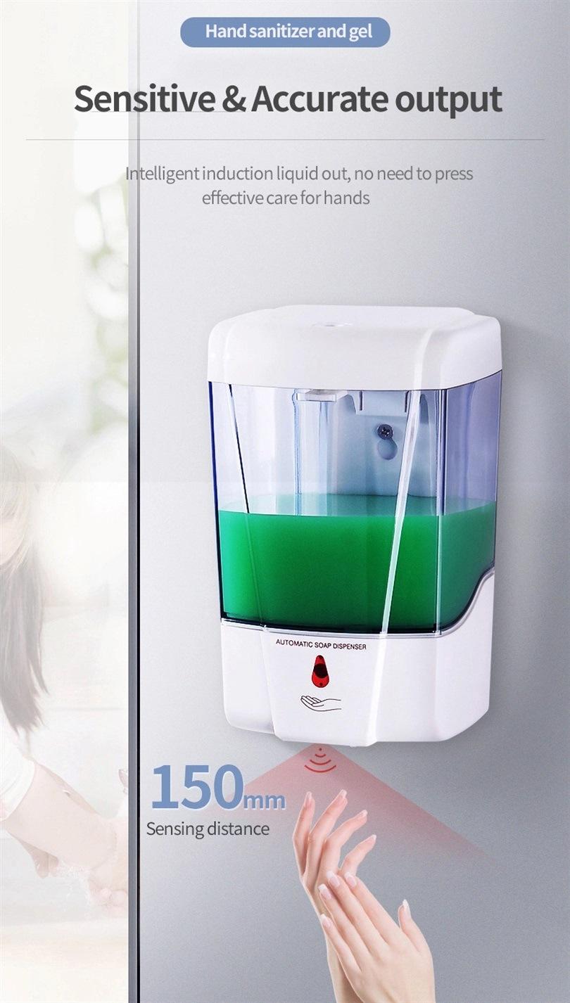 Sensor Public Washroom Hand Sanitizer Dispenser Touch Free Sensor Wall Mounted Liquid Soap Dispenser Large Capacity700ml Adapter/ Battery Powered