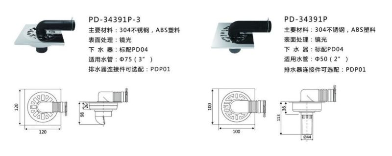 10*10cm Stainless Steel and Plastic Washing Machine Floor Drain