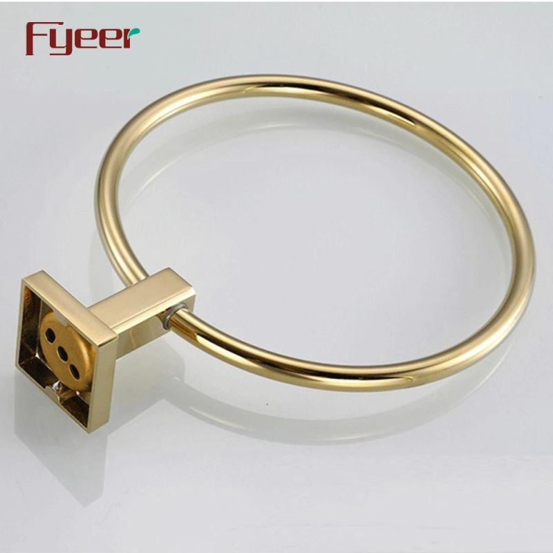 Fyeer Bathroom Accessory Gold Plated Brass Towel Ring