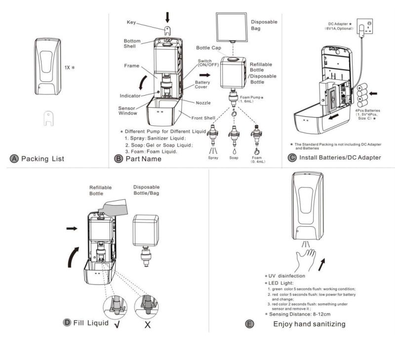 Soap Dispenser Automatic Hand Liquid Foam Soap Dispenser Auto Sensor Soap Dispenser Pump Working by Battery