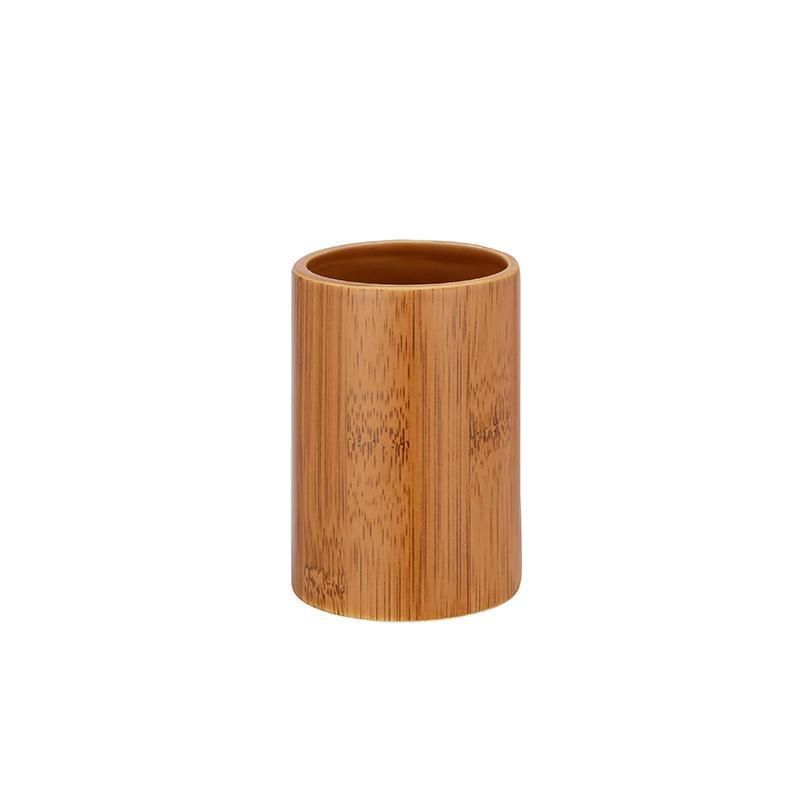 Best Selling Home Ceramic Design Bamboo Color 3-Piece Bathroom Accessories
