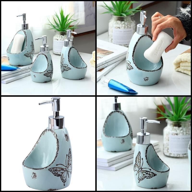 Nordic Multifunctional Hand-Painted Bathroom Accessory Ceramic Lotion Bottle Soap Dispenser