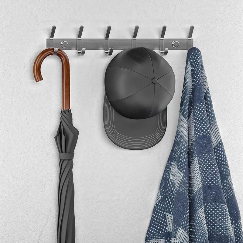 SUS304 Coat Towel Hook Rail Wall Mounted with 6 Hooks