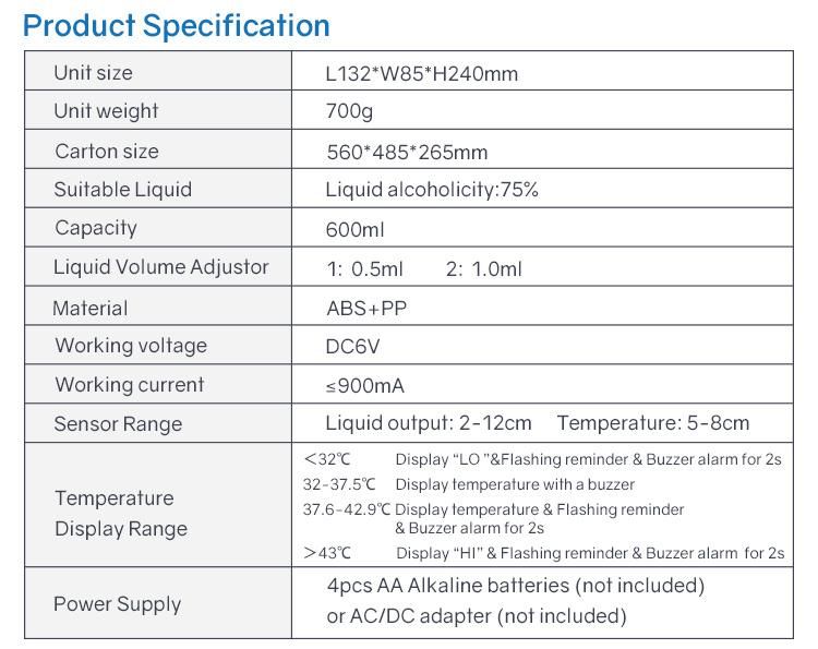 Hotel Lobby Automatic Touchless Thermometer Disinfection Hand Sanitzier Spray Soap Dispenser