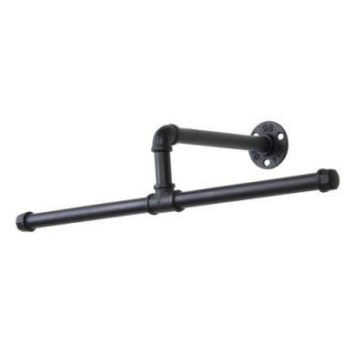 Clothes Rack Wall Mounted Industrial Pipe Fitting Rustic State Towel Hanging Black Cast Iron Garment Hanging Rack with Floor Flange