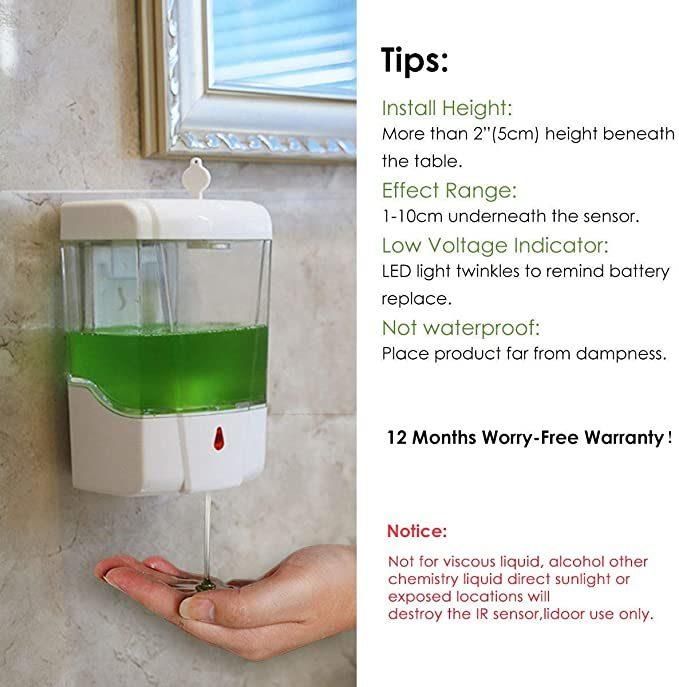 700ml ABS Plastic Wall Mounted No Touch Gel Automatic Hand Sanitizer Soap Dispenser