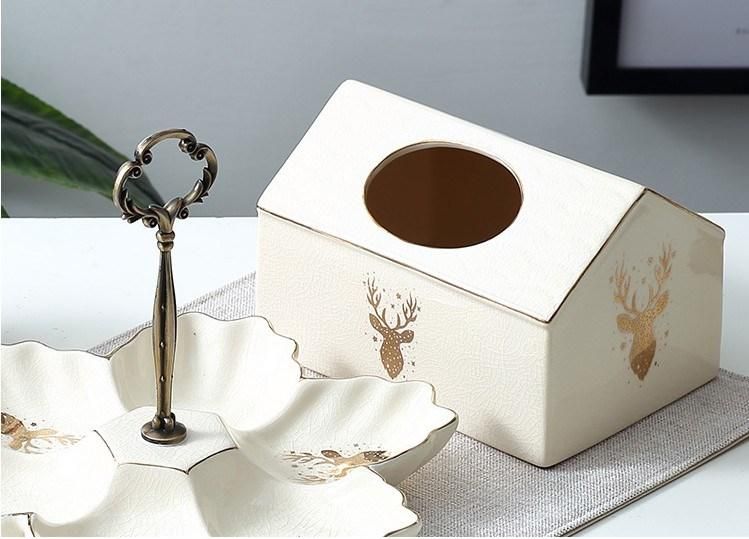 High Grade Ceramic Tissue Box Home Furnishings Fashion Drawer with Cover Bronzing Ceramics Tissue Box