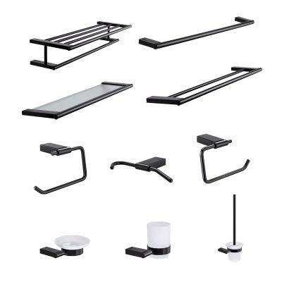 Wholesale Hotel Modern Wall Mounted Six Pieces Stainless Steel Matte Black Toilet Bathroom Accessories Set
