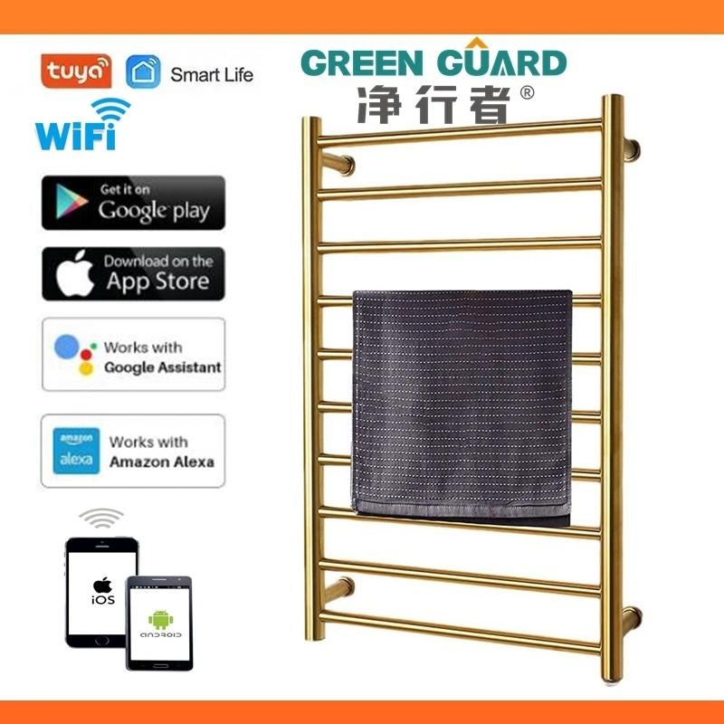 Round Tube SUS 304 WiFi Control Towel Heater Golden Surface Polish WiFi Towel Warmer Racks