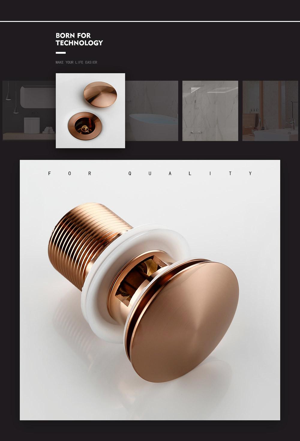 Brushed Rose Gold Brass Washroom Shower Pop up Basin Strainer with Overflow
