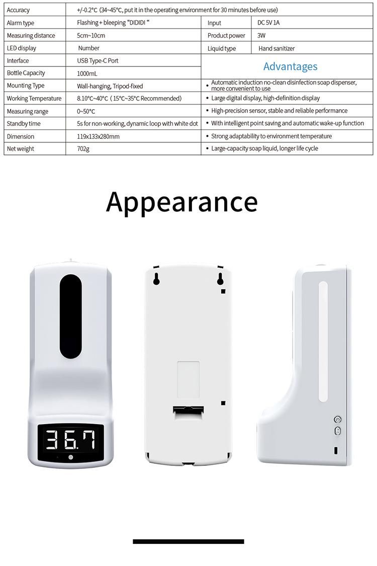 Saige K9 Temperature Measuring Automatic Sanitizer Dispenser 1000ml