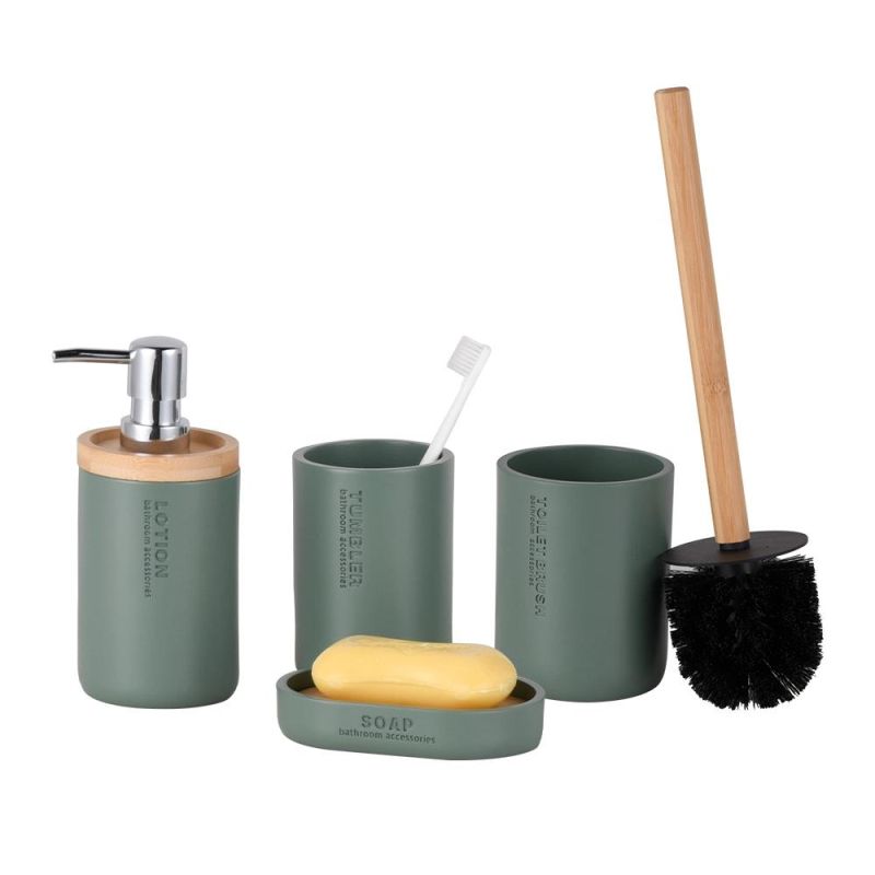 Simple Design Polyresin with Bamboo 4 Pieces Bathroom Accessories Set