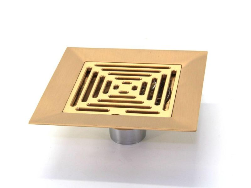 Brass Polished Gold 6 Inch Square Shower Drain