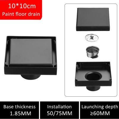 10*10cm High Quality 304 Stainless Steel Invisible Floor Drain Black Square Bathroom Toilet Shower Room Hidden Deodorant Floor Drain