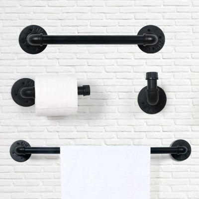 Antique Industrial Retro Style Matte Black Industrial Pipe Rustic Steel Towel Rack for Bathroom, Washroom