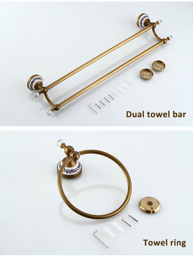 Antique Brass Bath Bathroom Crystal Decorate Vintage Metal Towel Rack Holder