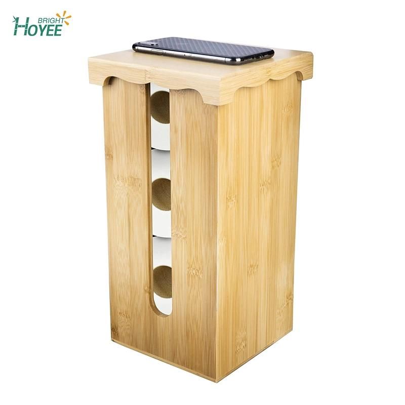 Natural Bamboo Toilet Paper Holder with Shelf Tray
