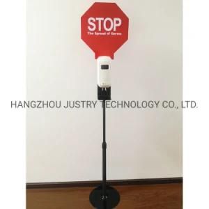 Airport Automatic Touchless Alcohol Metal Soap Dispensers Stand with a Sign