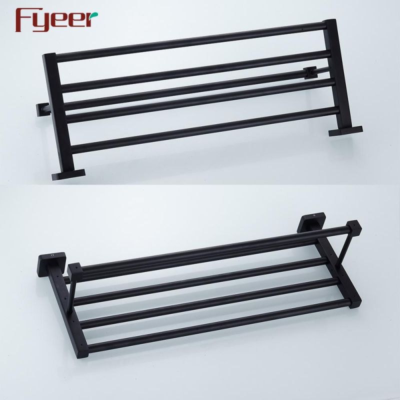 Fyeer Bathroom Accessory Aluminum Matt Black Towel Rack