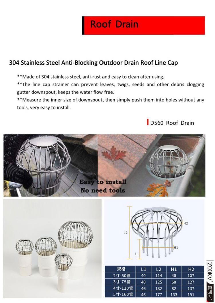 304 Stainless Steel Anti-Blocking Outdoor Drain Roof Line Cap