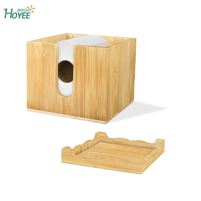 Bamboo Bathroom Toilet Tissue Holder Organizer Box for Toilet Paper Storage