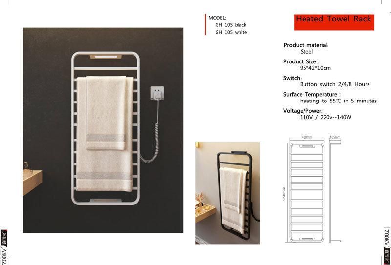 Wall Mounted Towel Warmer Dryer Rack for Bathroom Black Stainless Steel Towel Radiator Electric Heated Towel Rail Shower Caddy