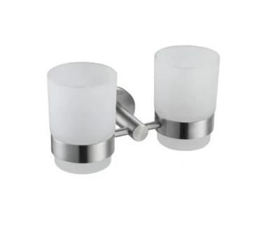 Stainless Steel and Frost Glass Double Toothbrush Holder Set