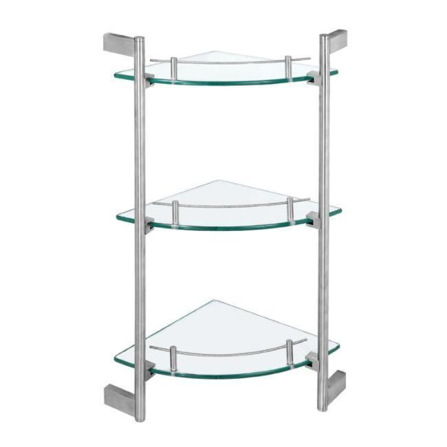 Wall Mounted Glass Shelf with Stainless Steel Brackets Corner Shower Shelf