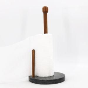 Marble + Wooden Paper Towel Rack Countertop Kitchen Napkin Rack with Handle